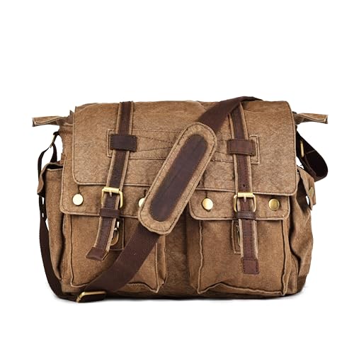 LEATHER VILLAGE Vintage Canvas Messenger Bag – 16 Inch Handmade Laptop Shoulder Bag for Men & Women – Crossbody Work Bag for Office, Travel & Daily Use - Tan by LEATHER VILLAGE - Used condition - Image 4