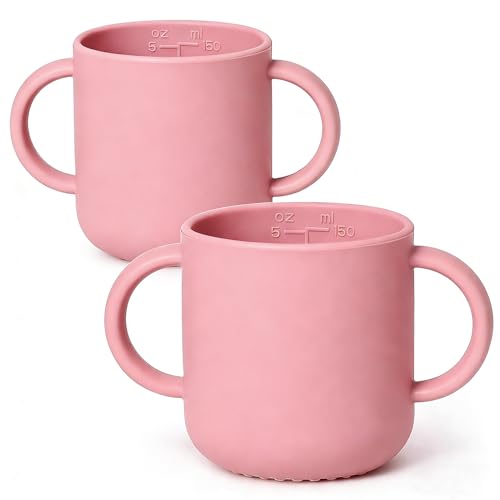 Image of ROCCED Silicone Training Cup for Infants 2 Handles, Toddler Learning Cup Baby Drinking Open Cups Easy Grip Handles Toddler Cup for 6 Months+ 150ml/5oz-Pale Mauve