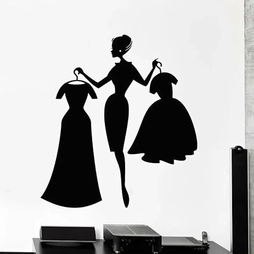 Vinyl Wall Decal Fashion Girl Shopping Clothing Store Dresses Stickers Removable Self-Adhesive Mural Wallpaper 42x46cm