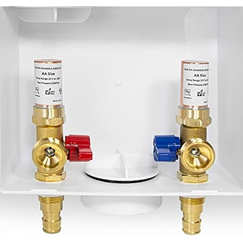 EFIELD Washing Machine Outlet Box, 1/2" Pex-A F1960 Expansion Connection x 3/4" MHT Connection, with Copper Water Hammer Arrestor, Center Drain with Brass 1/4 Turn Valves Installed Cover