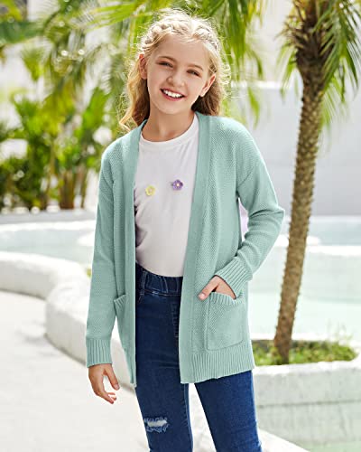 Image of Goranbon Girls' Cardigan Sweaters Open Front Long Sleeve Casual Sweater Coats with Pockets