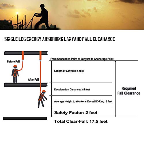 WELKFORDER 1D-Ring Industrial Fall Protection Safety Harness with 6-Foot Shock Absorber Stretchable Lanyard | Permanent attached Kit | ANSI Compliant Personal Fall Arrest System(PFAS) by WELKFORDER - Image 6