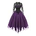 Chaconka Vestido gótico vintage de encaje con cordones para mujer, de manga larga, con estampado floral, morado, S