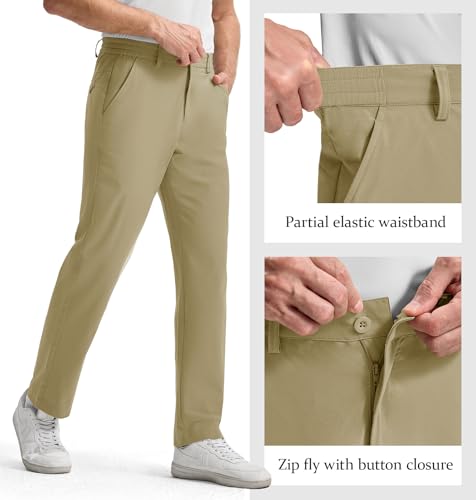 Rdruko Men's Golf Pants Stretch Relaxed Fit Quick Dry Lightweight Casual Dress Pants with Pockets, Dark Khaki, US 32 — view 5
