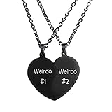 MJartoria BFF Necklaces for 2 Split Heart Engraved Weirdo 1 Weirdo 2 Friendship Necklace Set Best Friends Forever Pendant (A-Weirdo#1weirdo#2, Black)