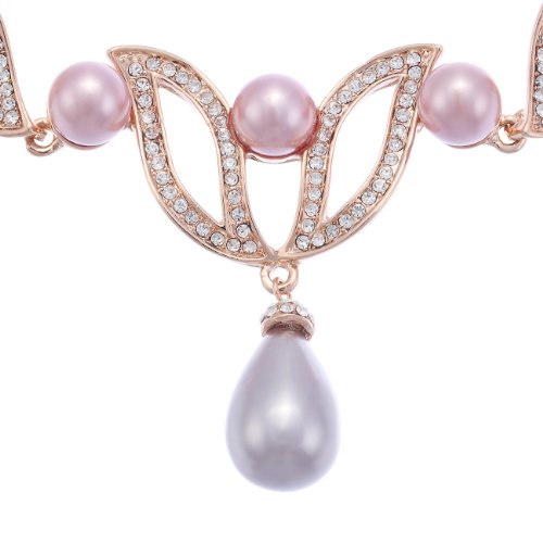 Ornate Pearl Drop Necklace And Earring Set. 14K Gold Or Rose Gold With Swarovski Crystals Elements, Large Polished Semi Precious Pearls Necklace With Drop Pendant & Stunning Round Pearls Bead. 14K Gold With Ivory And Rose Gold With Pink Pearls. #TOP6