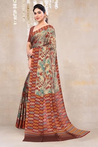Image of MIRCHI FASHION Saree for Woman Chiffon Floral Printed | Breathable Lightweight Summer Sari for Office and Home Use with Blouse Piece (Available in 20 Colors)