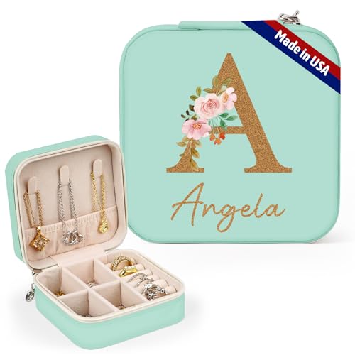 Bemaystar Personalized Jewelry Box With Initial & Name - Customized Travel Case, Christmas, Bridesmaid & Wedding Gifts for Women, Girls