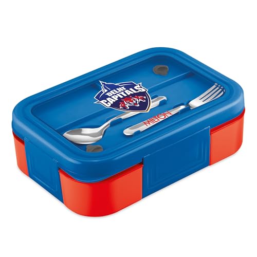 Image of Milton Sports Ethan 2|Delhi Capitals Official Drinkware Partner|Inner SS Tiffin Box, 2 Partition,Steam Release Plug|PU Insulated,Leak-Proof|Lunch Box for Kids,Boys,Girls with Snap Lock Lid|650 ml, Red