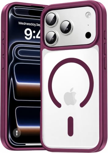 Image of DIZORO Compatible iPhone 17 Pro Case,(Compatible with MagSafe) Non Yellow Military-Grade Drop Protection & Hard PC Back Cover Slim Transparent Anti-Scratch Shockproof Phone Case - Wine