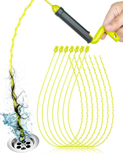35-Inch Rotating Drain Clog Remover Tool, Hair Catcher Drain Cleaner for Shower, Kitchen, Sink, and Bathtub, Upgraded Design to Pass Through Tiny Drain Holes, 6 Pack