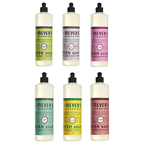 Image of Mrs. MEYER'S Liquid Dish Soap 6 Scent Bundle, 1 Lemon Verbena, 1 Lavender, 1 Basil, 1 Honeysuckle, 1 Peony, 1 Rosemary, 16 FL OZ Each (Variety Pack)