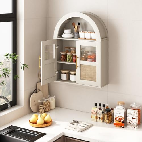 RUSTOWN Arched Bathroom Wall Cabinet with 2 Glass & Rattan Doors by RUSTOWN - Used condition - Image 8