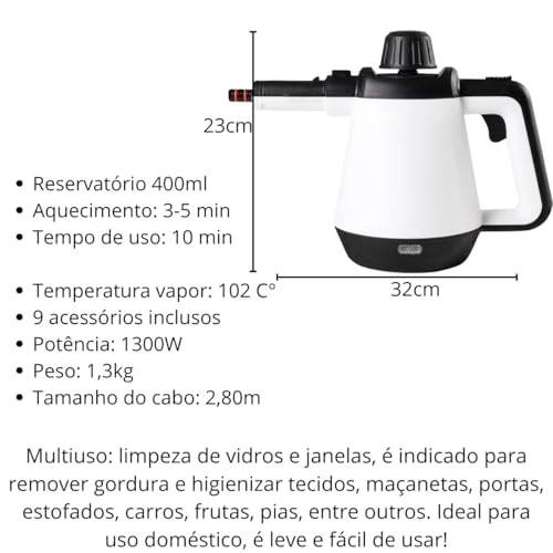 Higienizador A Vapor 102c° 1.300w 127v Worker Cor Branco