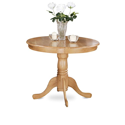 East West Furniture Antique 5 Piece Set For 4 Includes A Round Kitchen Table With Pedestal And 4 Light Tan Linen Fabric Parson Dining Chairs, 36X36 Inch, Oak #TOP2