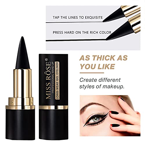 Miss Rose M Black Gel Eyeliner,Cream Eyeliner Tool Smudge Proof Eyeliner Pencil,Matte Black Eye-Liner Pencil Tattoo Eyeliner Pen, Eyeliner Gel Stick Makeup Eye-Liners For Women Girls (Black) #TOP6