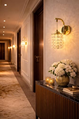 Image of Modern Glass Wall Light | Vintage Brass Finish Wall Sconce | Warm Decorative Wall Lamp for Bedroom, Living Room, Hallway & Bedside