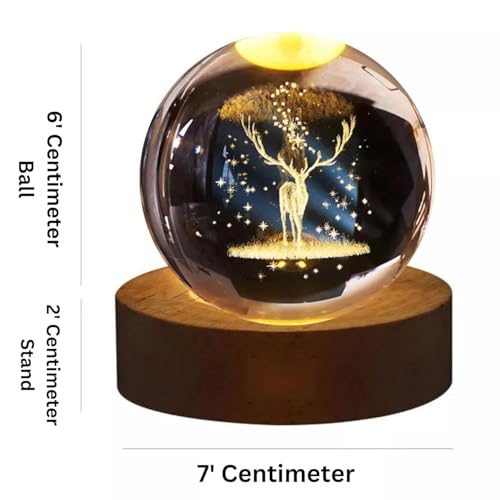 Image of 3D Galaxy Ball Night Lamp,Solar System, USB Table Colorful LED Wooden Ball for Home Decoration Birthday Gift for Teens Boys and Girls (Crystal Deer Light)