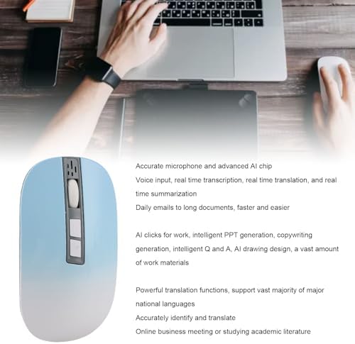 Pomya AI Mouse for ChatGPT, Smart Mouse with Voice Typing, Built in Microphone & Real Time Transcription Translation Summarization, Ergonomic Rechargeable for Desktop PC Remote Work (Lake Blue) - 2