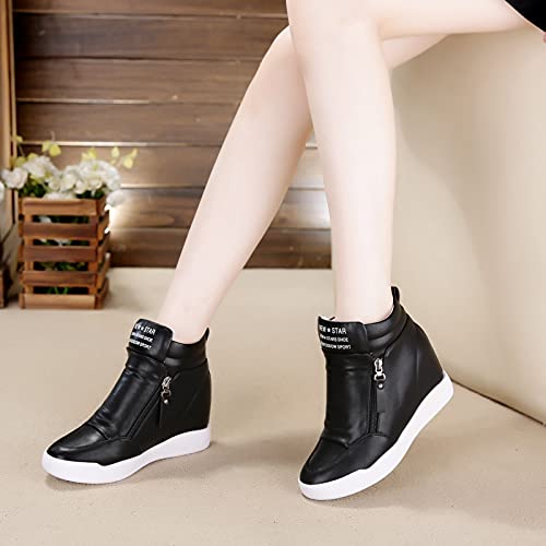 Ckrola Womens Fashion Platform Shoes Hidden Wedge Heel High Top Sneakers For Women Platform Boots Working Shoes Women Black #TOP2