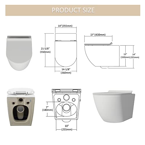 Meje Wall Hung Toilet Bowl Including Soft Close Seat, Glossy White Ceramic,Dual Flush #TOP6