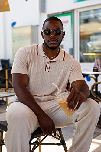 Pj Paul Jones Men's Knitted Polo Shirts Casual Lapel Collared Button Up Golf Polo Tee Shirts Clothes For Men Summer Beige M #TOP1