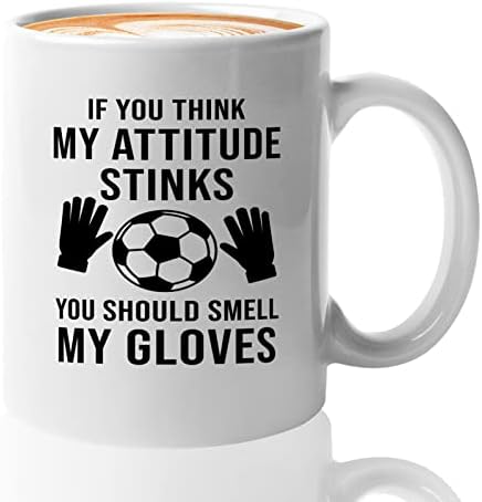 Flairy Land Soccer Coffee Mug 11oz White - Smell My Gloves - Soccer Coach Gifts, Football Coach Gifts For Men, Gifts For Soccer Player, Soccer Lover Gifts, Soccer Fan Gifts For Men