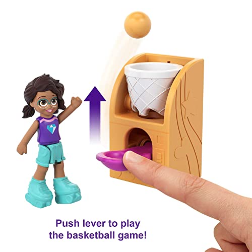 Polly Pocket Compact Playset, Race & Rock Arcade with 2 Micro Dolls & Accessories, Travel Toys with Surprise Reveals