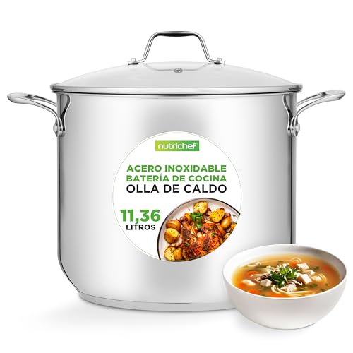 Nutrichef Olla induccion grande, 11 litros, Acero inoxidable 18/8, Tapa, Caldo, Estofado