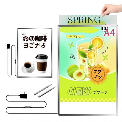 GlowBud LED�|�X�^�[�p�l�� A4�T�C�Y �X�ܗp�Ŕ� ���P�x5500Lux ���^ ���/�Ǌ|���Ή� �Жʃu���b�N �A���~�� �ȃG�l ������p �K�i���������s�Ώ� (���񂢂�, A4)