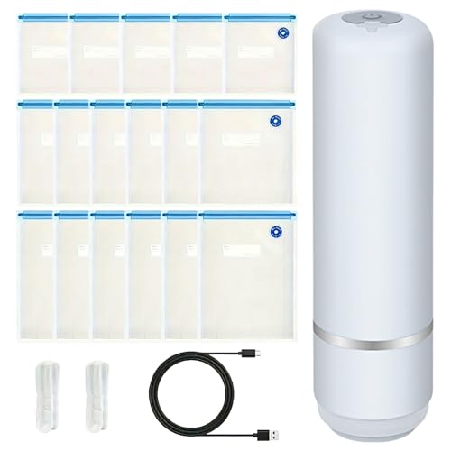 Portable Vacuum Sealer - Mini Food Preserving Machine, 15 Reusable Bags, Portable Bag Sealer | Adult Student Family, Men Women Home Kitchen, Indoor Storage