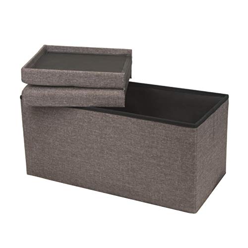 Otto & Ben [2Pc Set] Folding Toy Box Chest With Smart Lift Top Linen Fabric Ottomans Bench Foot Rest For Bedroom And Living Room, 30", Brown #TOP4