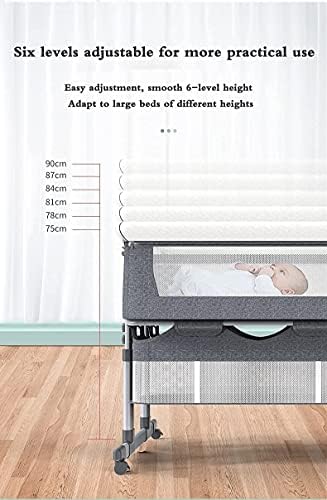 RHANA Bedside Twin, Adjustable Newborn Sleeping Bed Toddler Bed with Storage Basket Large Mattress Anti-Spill Milk Foldable Travel for Twin 0-24 Months,Khaki Interesting life