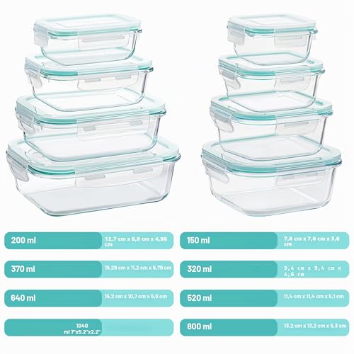 Miniatura 2 de Vtopmart Set De 8 Unidades Recipientes De Cristal Para Alimentos, Recipientes De Vidrio Hermeticos Con Tapa, Reutilizables, Apilables, Apto Lavavajillas Y Microondas,Libre De Bpa