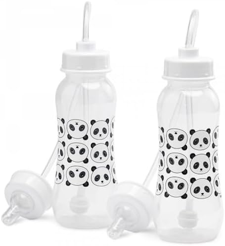 Hands-Free Baby Bottle - Anti-Colic Nursing System 9 oz Baby Bottle with Fast Flow Nipple/Teat 3m+ with Tube Straw Feeding System for Toddler (2 Bottles - Panda)