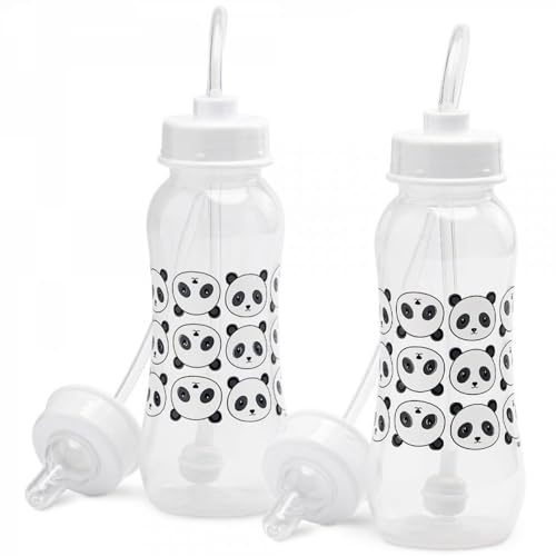 Hands-Free Baby Bottle - Anti-Colic Nursing System 9 oz Baby Bottle with Fast Flow Nipple/Teat 3m+ with Tube Straw Feeding System for Toddler (2 Bottles - Panda)