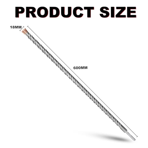 METOTY SDS Plus Hammer Drill Bit 18mm×600mm, with 4 Carbide Cutting Edges, Head with Coating, Masonry Drill, Hammer Drill - Image 2