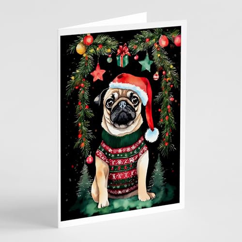 Caroline's Treasures DAC3593GCA7P Pug Christmas Greeting Cards Pack of 8 Blank Cards with Envelopes Whimsical A7 Size 5x7 Blank Note Cards