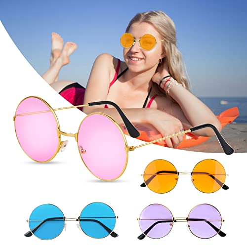 Chrorine 4 Pairs Round Hippie Sunglasses Assorted Colors Hippie Glasses For Women Circle Tinted Sunglasses For Women Men Hippie Party Decorations #TOP5