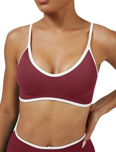 ABOCIW Women's Color Block Sports Bras Seamless Adjustable Spaghetti Straps Gym 