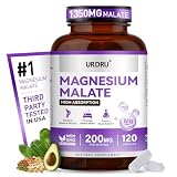 1350mg Magnesium Malate – Magnesium Supplements with High Absorption, 200mg Elemental mag for Men & Women Support Muscle, Joint & Heart Health, Non-Buffered, Vegan, Non-GMO, Gluten-Free 120 Capsules