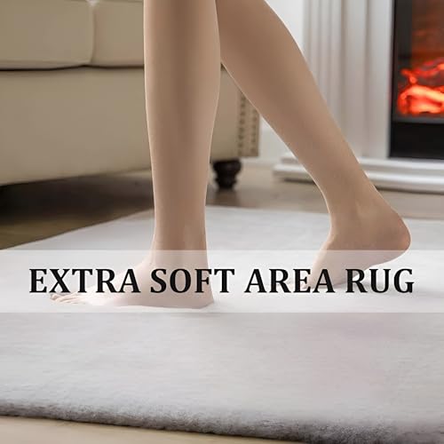 Image of Rabbit Fur Area Rug 6x8 Ft | Super Soft Plush Carpet with Anti-Slip Backing | Washable Luxury Rug for Bedroom, Living Room & Home Decor