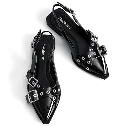 MaxMuxun Slingback Flats for Women Studs Buckle Closed Toe Sandals Pointed Toe Ballerina Shoes Comfort Ladies Shoes Strappy Flats for Women Ballet Flats