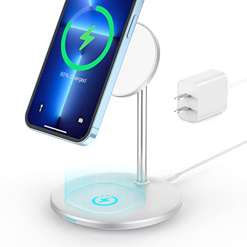 マグネット ワイヤレス充電器 2-in-1 magsafe充電器 スタンド iPhone 13 / 12 シリーズ専用 【Quick Charge 3.0充電器+ケーブル付属】 マグセーフ充電器 2台同時充電 くっつくと充電 iPhone 13/12 Pr