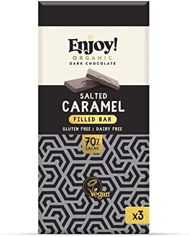Enjoy! Delicious Vegan Chocolate Gift Pack | 3 X Flavour Filled Bars - Mixed Flavour (Salted Caramel, Orange & Mint) | Vegan, Dairy & Gluten Free, 100% Organic Dark Chocolate | 70g per bar