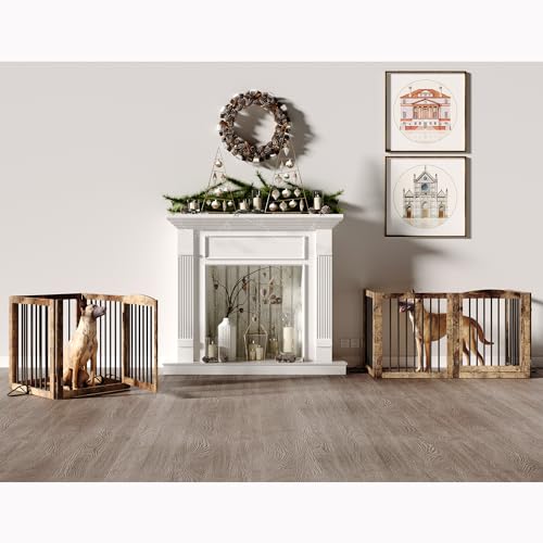 Folding-Pet-Gate-96-Wide-30-Tall-No-Assembly-Wooden-Dog-Gate-with-Door-Walk-Through-Freestanding-Pet-Gate-Puppy-Safety-Fence-with-2PCS-Support-Rustic-Brown