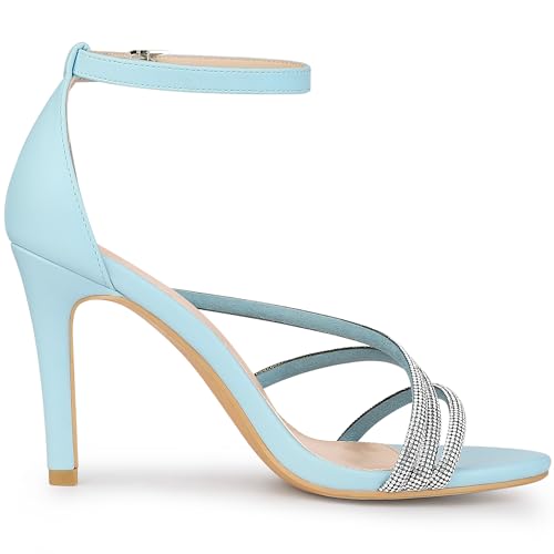 Allegra K Allegra K Women's Open Toe Rhinestone Strappy Ankle Strap Stiletto Heels Light Blue Sandals 8 M US