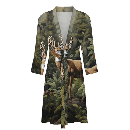 Tree Camo Deer Mens Nightgown Lightweight Knee Long Bath Robe Spa Bathrobe Loungewear4