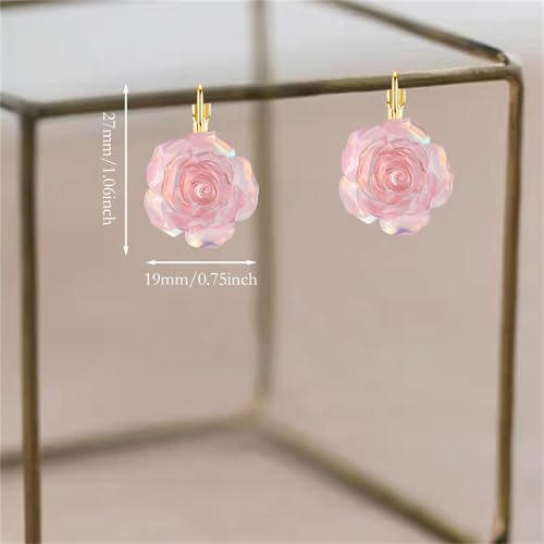 Handmade Bohemian Aesthetic Dainty Acrylic Flower Petal Leverback Earrings Sparkly 14K Gold Floral Dangle Drop Earrings for Women2