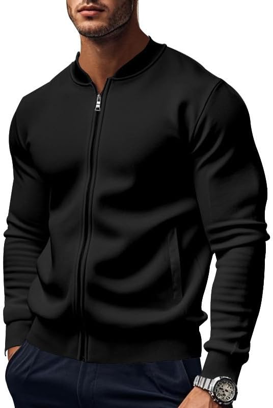 Men's Athletic Jacket - Lightweight Full Zip Stand Collar Slim Fit Outerwear for Spring Casual Wear - Image 3